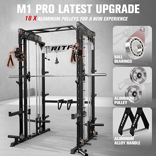 Miniatura 3 de RitFit M1 Pro Smith Machine with Cable Crossover System, Multi-Function Squat Rack Power Cage for Home Gym, Power Rack and Packages