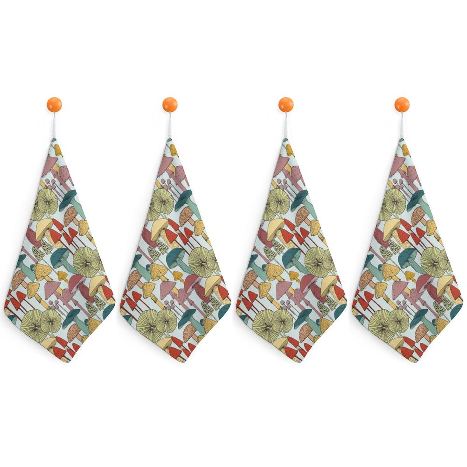 LEDFCVSU 4 Piece Hanging Hand Towels, Mushrooms Small Dry Hand Towel for Kitchen Bathroom