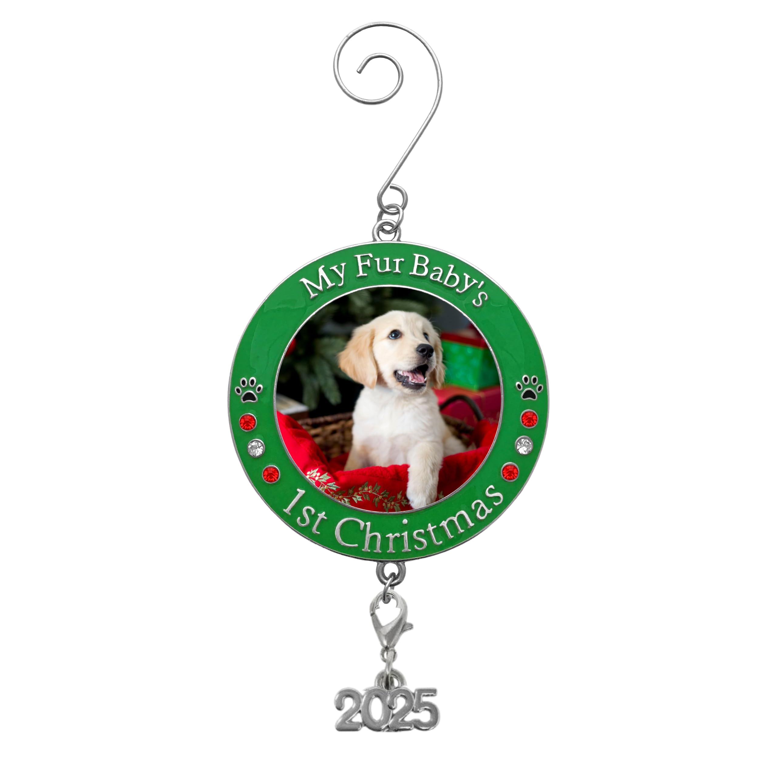 BANBERRY DESIGNS Puppy's First Xmas Photo Ornament Keepsake Dated 2025- Picture Ornament with Charm - Engraved My Fur Baby's 1st Christmas - 3