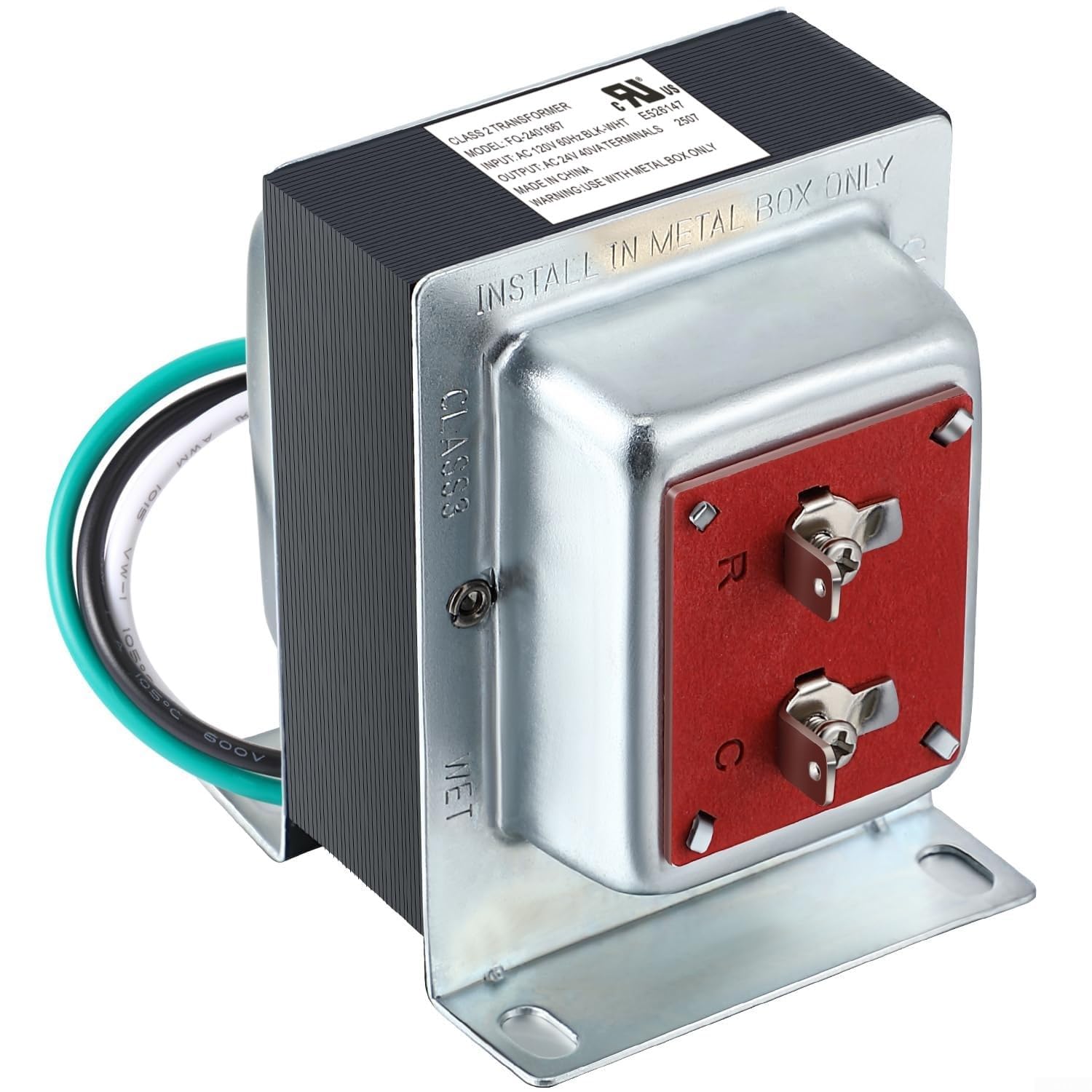 Caja de metal para vídeo de 24 V (2 unidades) | Certificado UL, funcionamiento silencioso, salida de 24 V 40 VA, seguro para el salón, reduce los peligros eléctricos