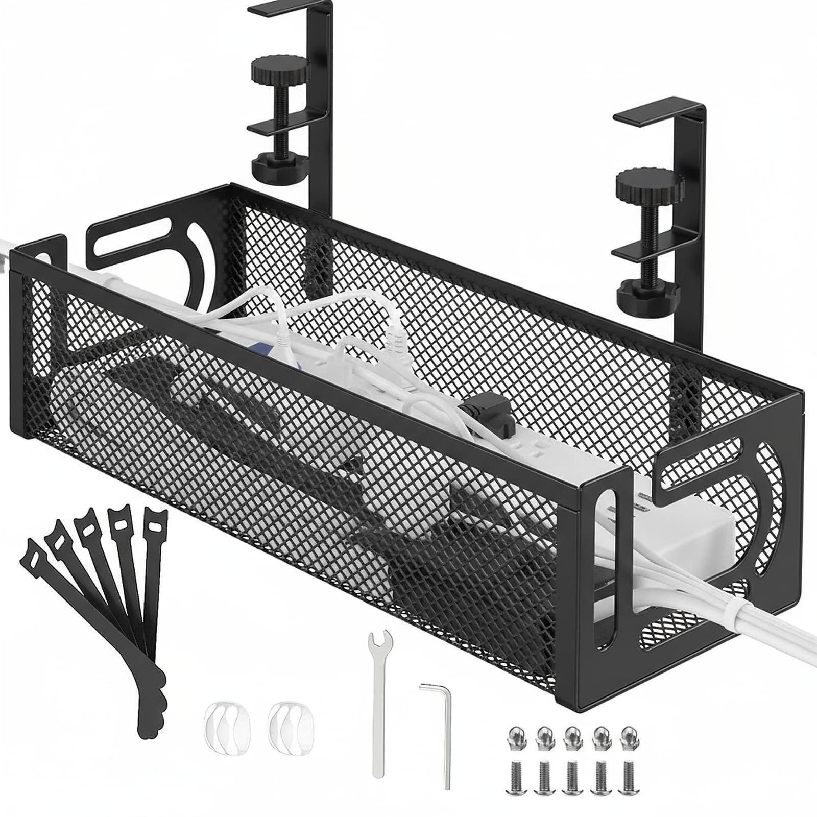 Bandeja de gestión de Cables para Debajo del Escritorio, Organizador de Cables sin Taladro, Bandeja de Cables Ajustable y retráctil, fácil de Instalar, solución de Cables para el hogar u -1 Paquete