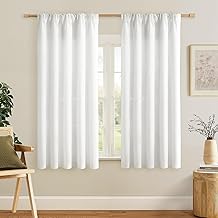 Softalker Linen Curtains, White, 160 cm High Curtain, Short Modern Linen Look Curtain, Curtain Panel Curtain, Rod Pocket, Tab-Top Curtain for Bedroom, Kitchen Curtains, 140 cm Wide, Set of 2
