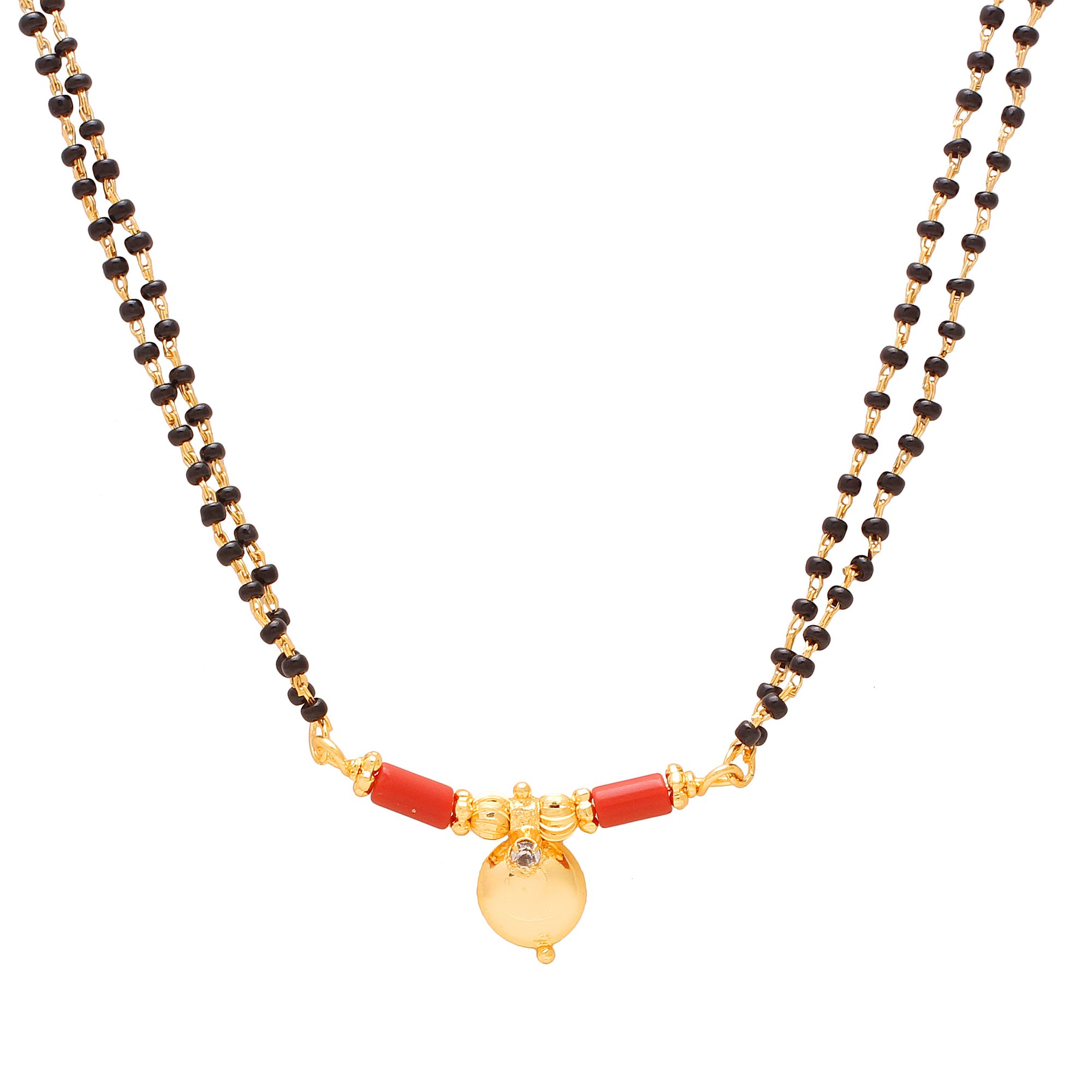 Gold plated Diamond White CZ studded Red Single wati Mangalsutra for Women-image-2