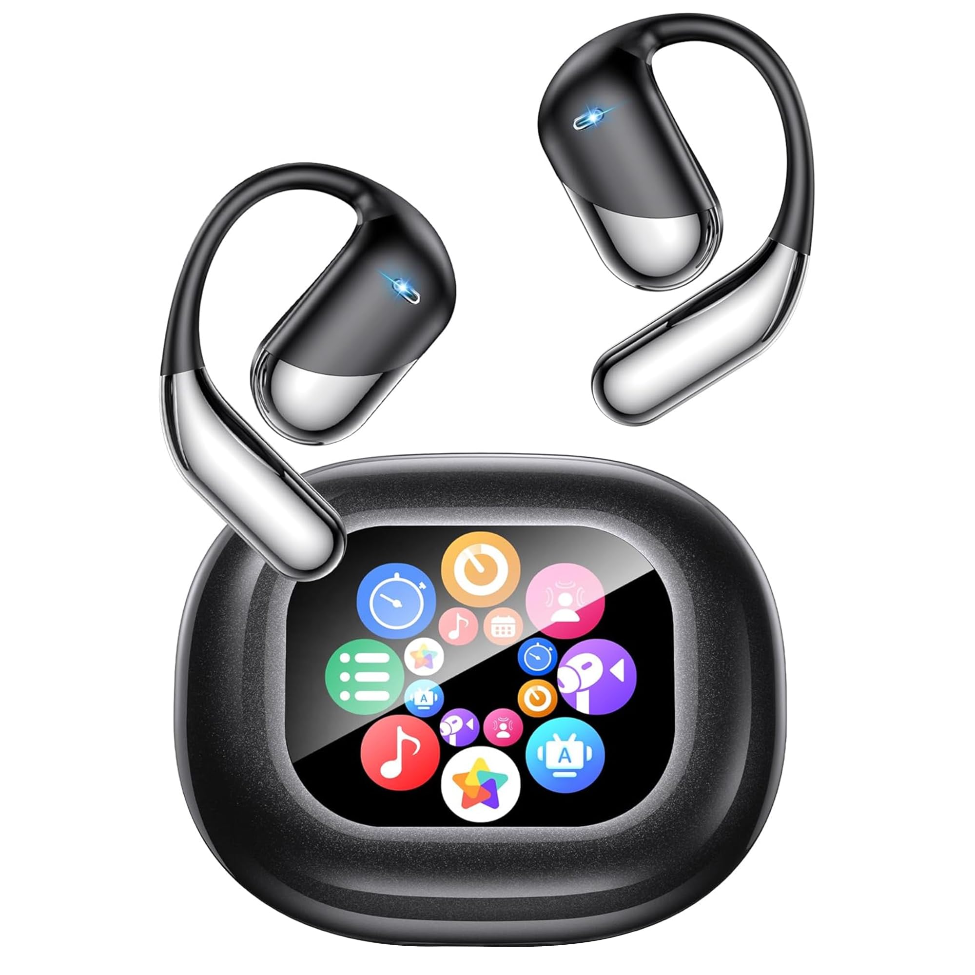 KI Übersetzer Kopfhörer 188 Sprachen, 4-in-1 Bluetooth 6.1 Übersetzungskopfhörer in Echtzeit, OWS Open Ear Sprachübersetzer Kopfhörer mit LCD-Touchscreen für Geschäft, Reisen und Studium, Schwarz