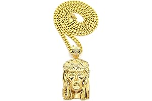 Men's Iced Out Jesus Face Necklace Pendant on Cuban Link Chain