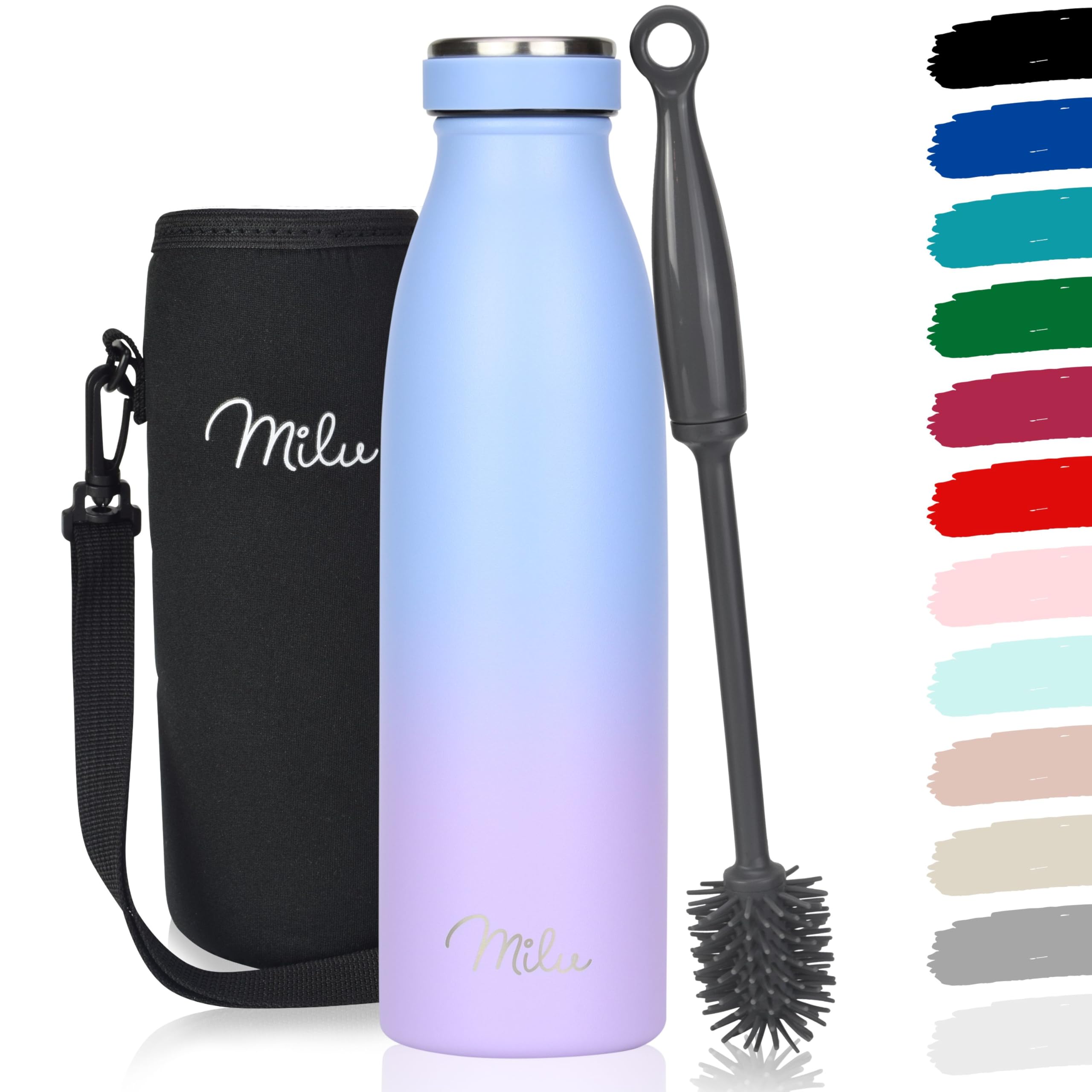 Milu Stainless Steel Drinking Bottle 350 ml - Insulated Thermo Flask for Water - Leak Proof, Insulated and Double Walled, Carbonated (Grey, 350 ml) — view 19