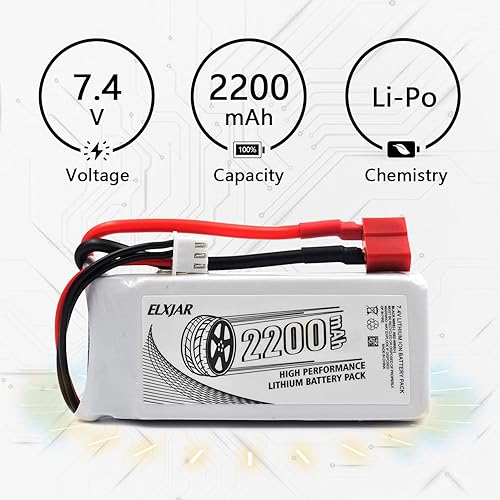 Miniatura 4 de Paquete de 2 baterías LiPo cortas de 7.4V 2200mAh 2S 50C con enchufe en T, paquete suave para 116 RC coche, camión, avión, helicóptero,