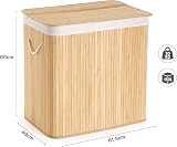Mondeer Laundry Basket with Lid 150L, 3 Compartments Bamboo Laundry Hamper with Handles Removable Washable Lining, Foldable, for Bedroom Bathroom or Utility Room, 60 x 40 x 61 cm, Natural - 3