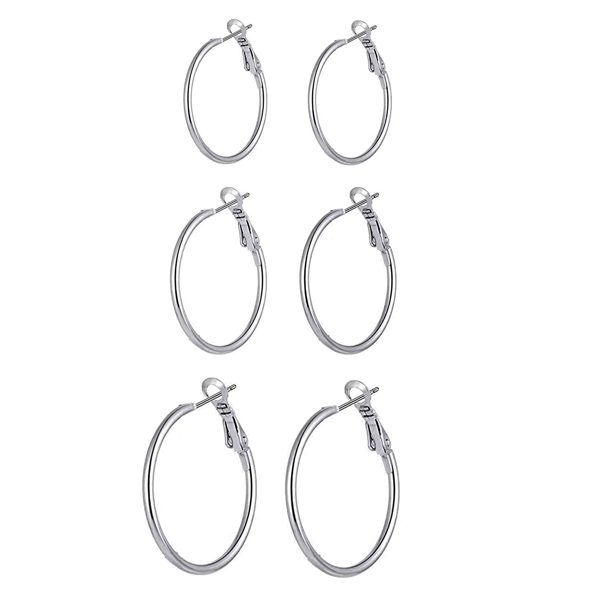 Set di 3 paia di orecchini a cerchio in argento Sterling 925, grandi orecchini a cerchio senza frizione, da donna 40, 50 e 60 mm