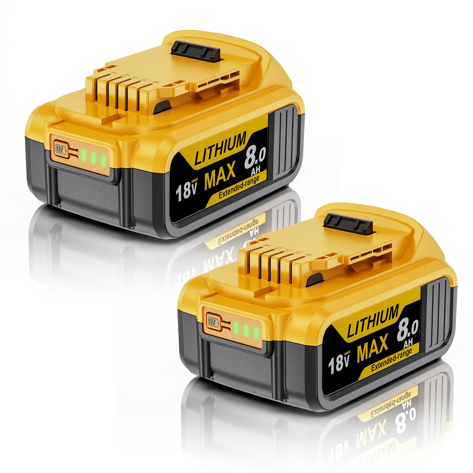 2 X 8000mAh for Dewalt 18V Battery, Replacement for Dewalt Battery 18 Volt, Compatible with DCB180 DCB181 DCB182 DCB183 DCB184 DCB185 DCB200 DCB201 DCB204 DCB203, with LED indicator