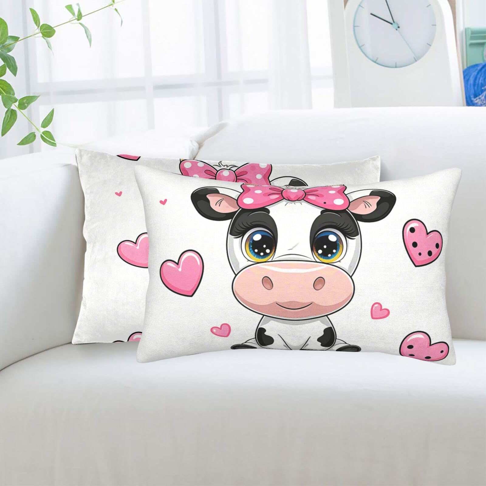 2 Pack Standard Pillowcases Sets, Ultra Soft Comfort Microfiber Plush Pillow Cases Cute Cows Decorative Throw Pillow Cover with Hidden Zipper for Bedroom, Sofa, Couch,16"X24"