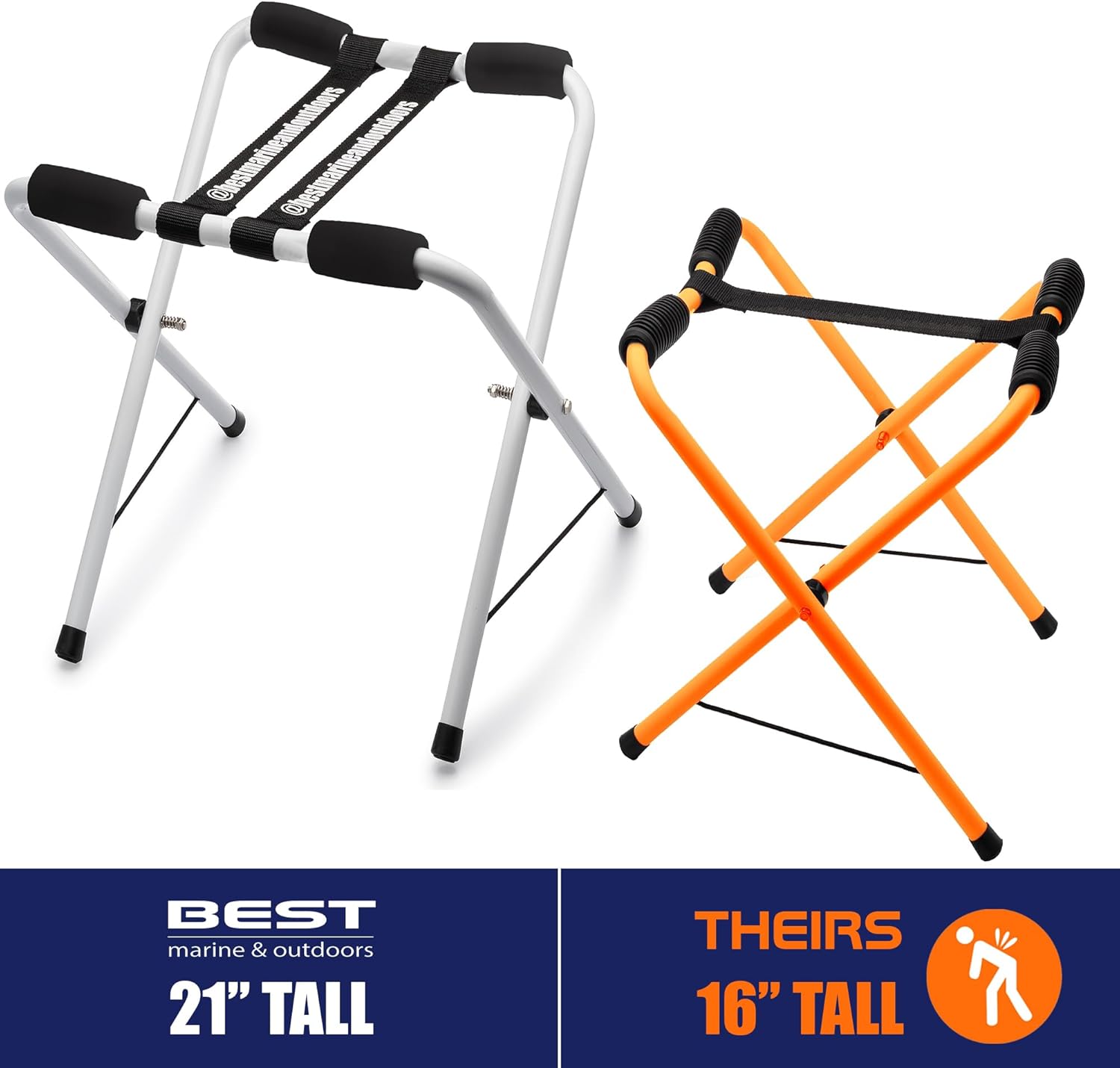 Best Marine and Outdoors Folding Kayak Stands – 21" Tall, No Assembly, Heavy Duty Aluminum, Portable Kayak Storage Rack for Canoe, SUP & Paddle Board – 150 lb Capacity, Lightweight & Foldable