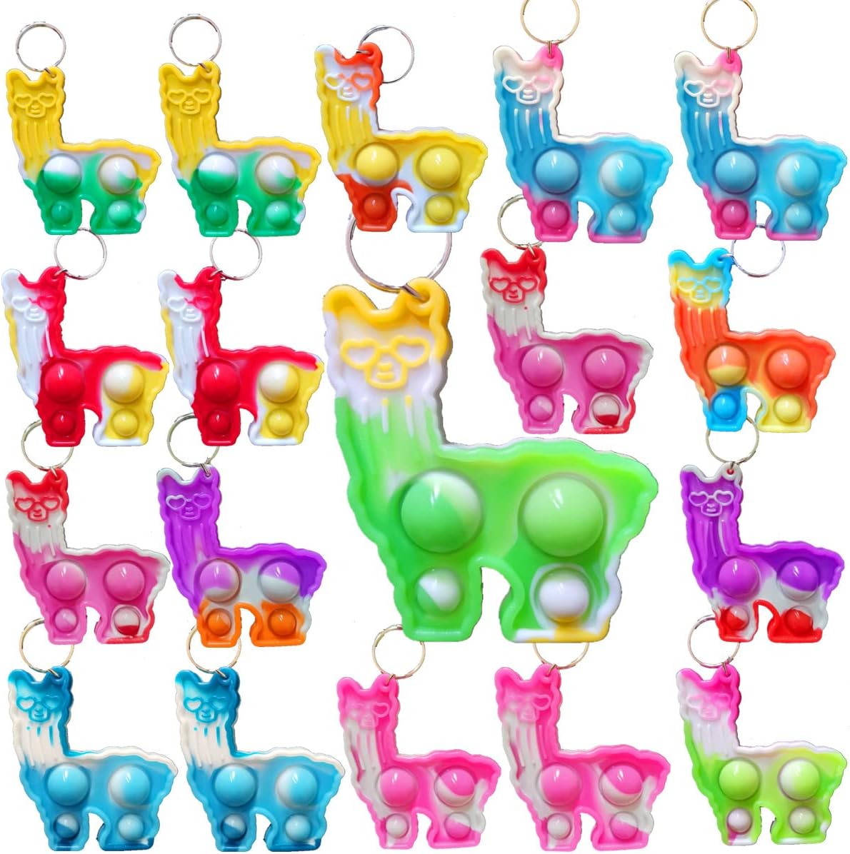 30 Packs Bulk Alpacas Animal Fidget Mini pop Rainbow Keychain， for Kids Bubble Fidget Llamas Toys，Birthday Summer Party Favors Holiday Children Classroom Students Prize