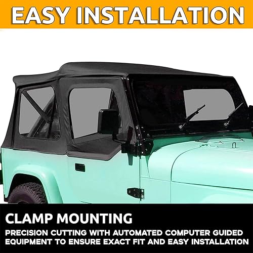 Miniatura 4 de KUAFU Tela de vela suave compatible con Jeep Wrangler YJ 1987-1995 con cierre de cremallera con pieles de puerta superior extraíbles y ventana