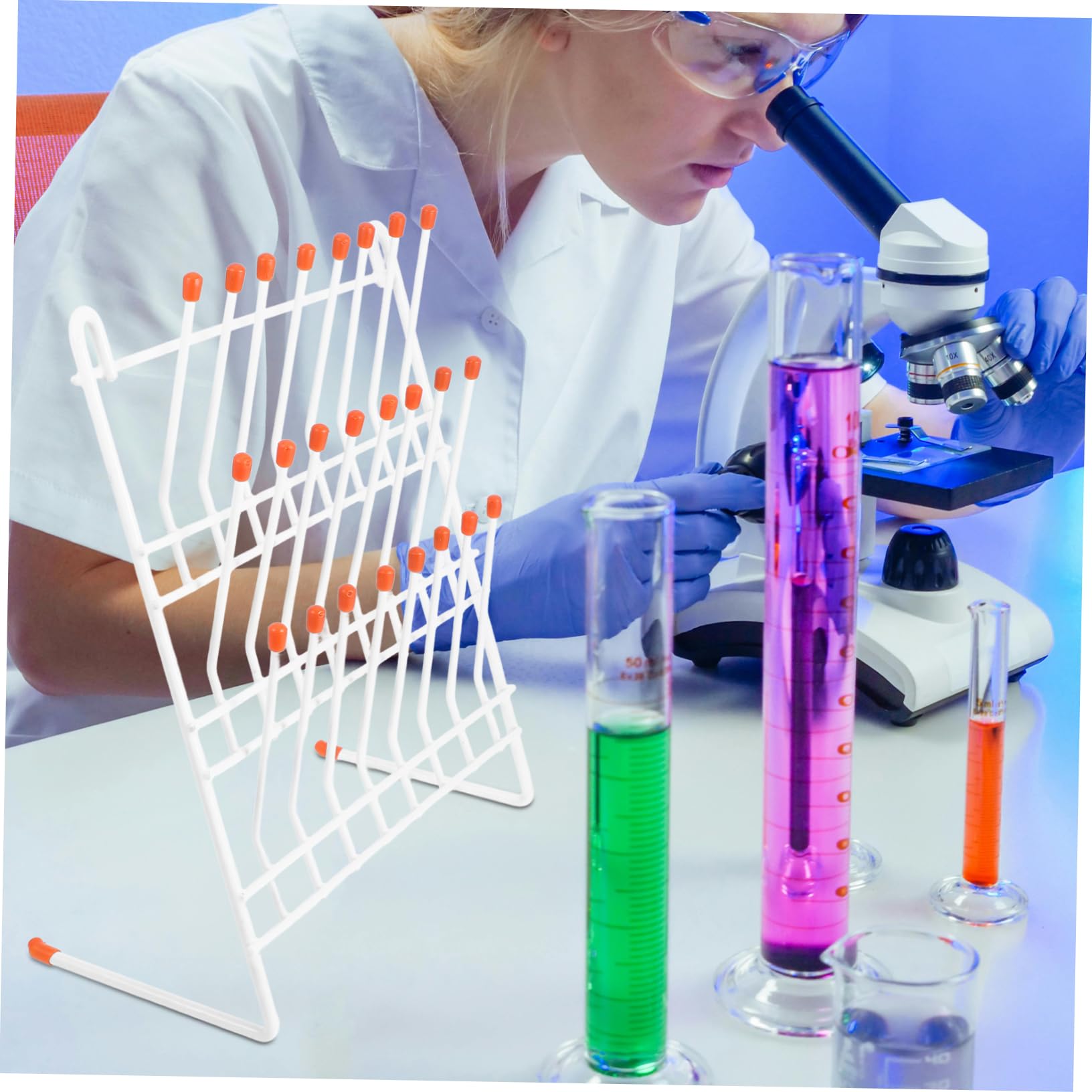 Gradilla de Secado para Tubos de Ensayo 24 Posiciones de Hierro Blanco | Uso en Laboratorio y Escuela, Compatible Vasos de Laboratorio, Ligera y Fácil de Transportar y Guardar