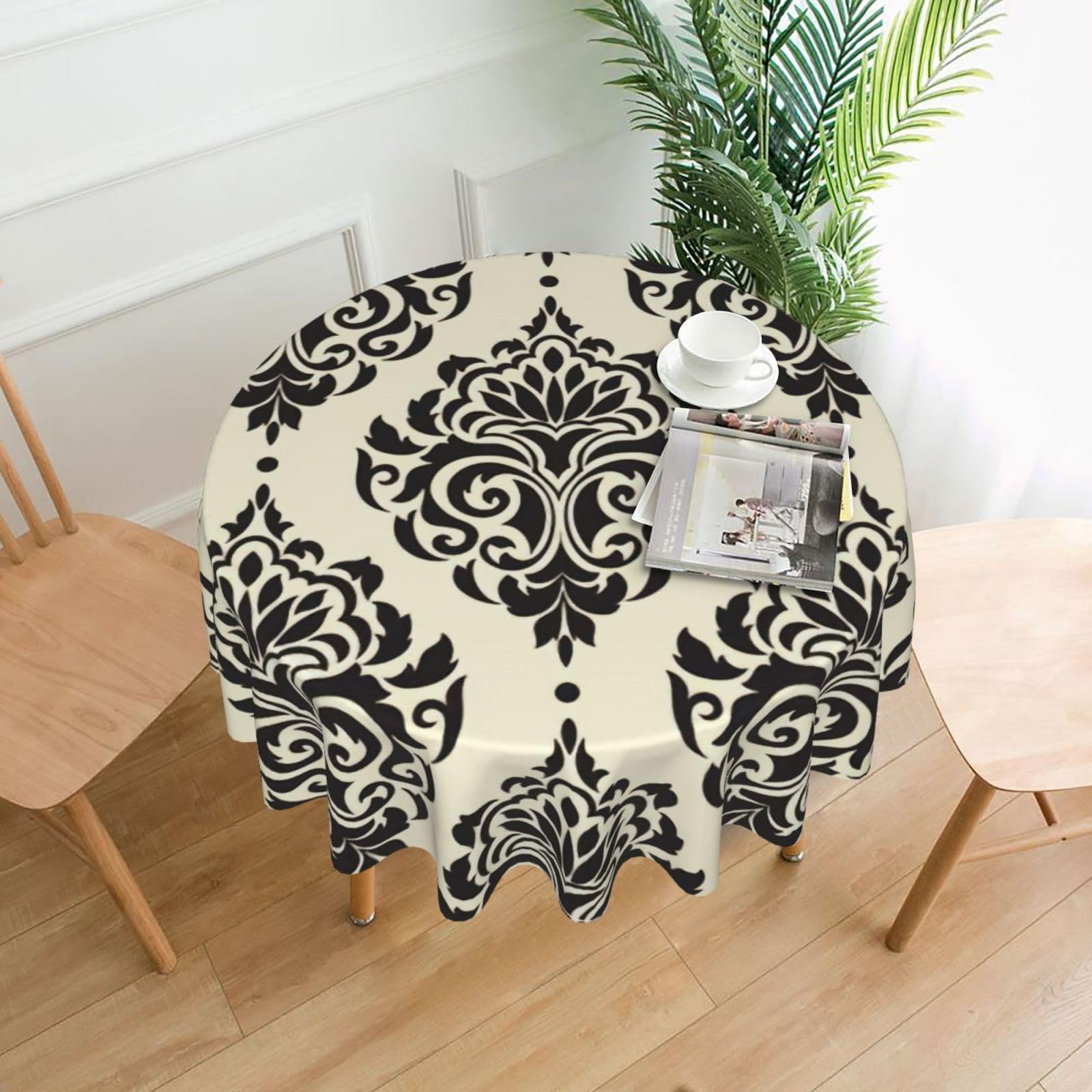 Uusnwaa Asian Elephants Print Round Tablecloth 60 Inch, Stain Wrinkle Resistant Washable Polyester Table Cover For Kitchen Party