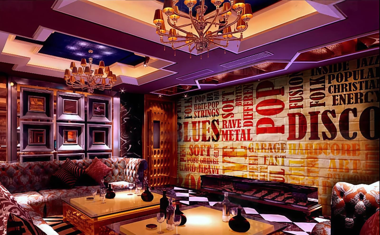 Tapeta retro ściana z cegły graffiti muzyka angielski alfabet motyw bar zachodnia restauracja tło ścienne popołudnie herbata kawa tapeta, 3D, 430x300cm
