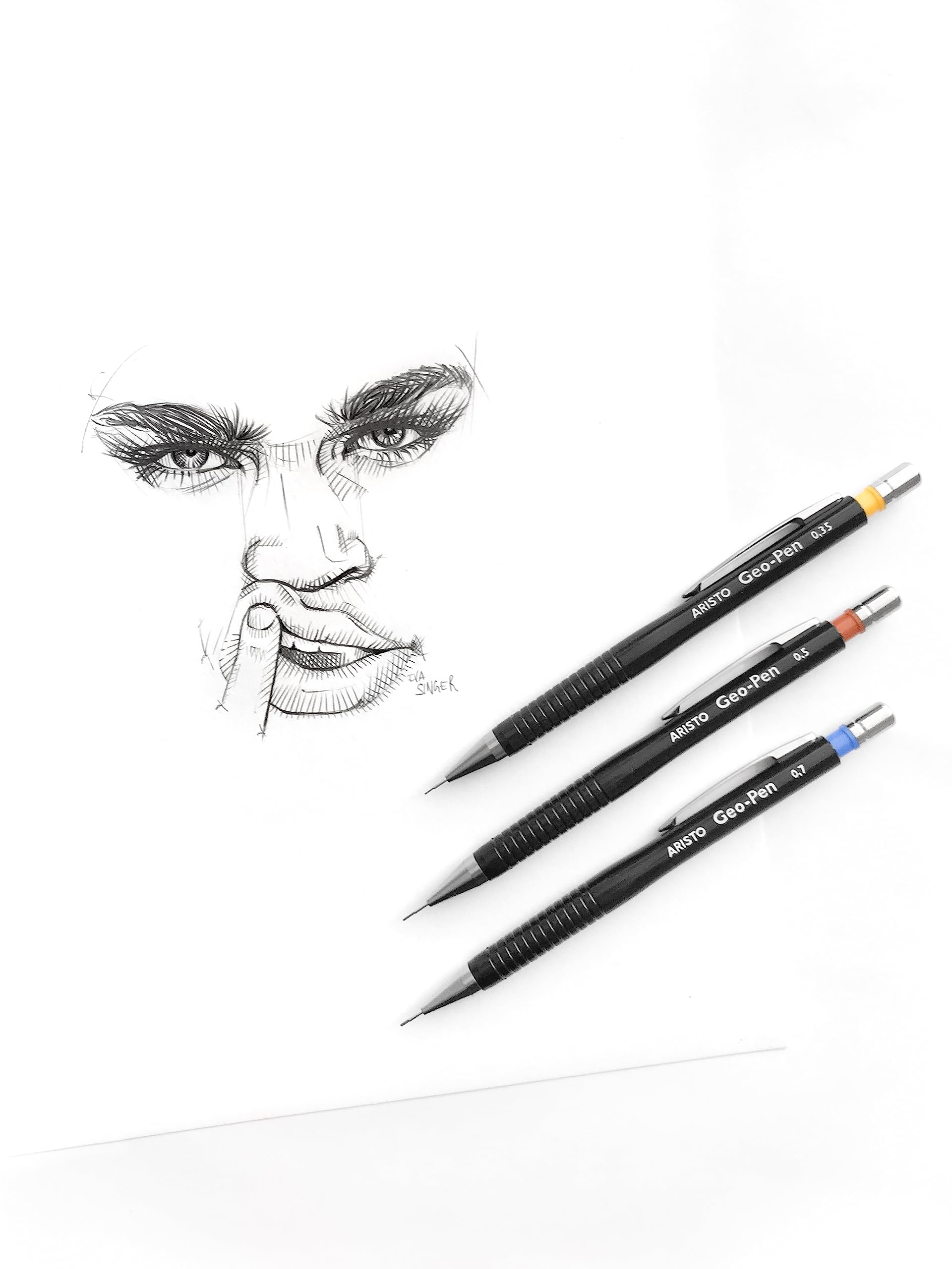 Aristo AR85005 Druckbleistift Geo Pen 0,50 mm (Ergonomisch gerillte Griffzone, gefederte Minenführung, Härtegrad Mine HB, integrierter Radiergummi) schwarz, 10 Stück