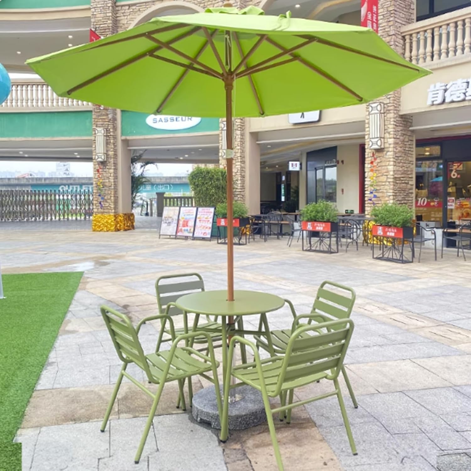 Outdoor Tables and Chairs with Umbrellas Modern Milk Tea Shop All-Aluminum Chairs Open-Air Simple Outdoor Leisure Tables and Chairs(E)