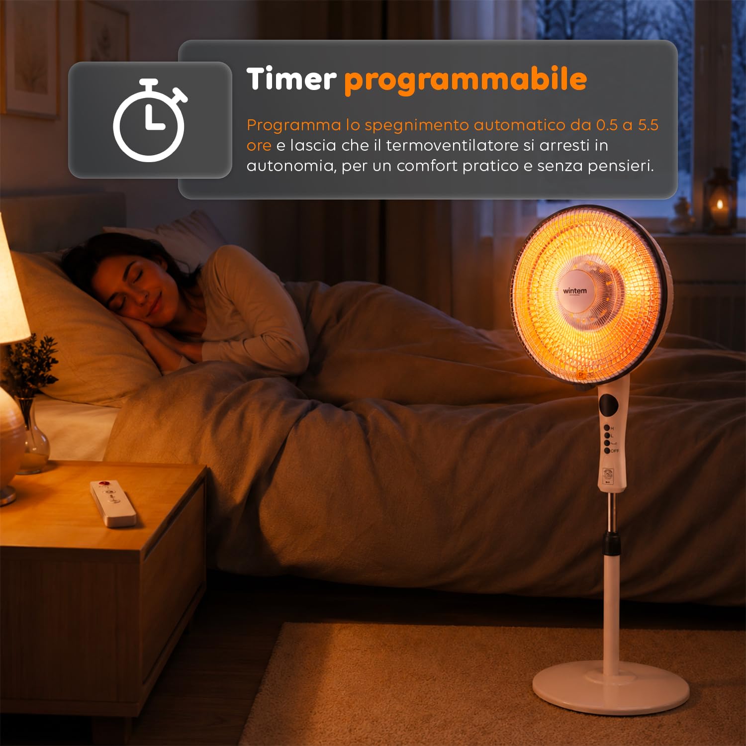 Avilia – Stufa Elettrica a Parabola con Elemento al Carbonio 550/1100W, Timer, Telecomando e Oscillazione per Riscaldamento Casa Rapido e a Basso Consumo Energetico