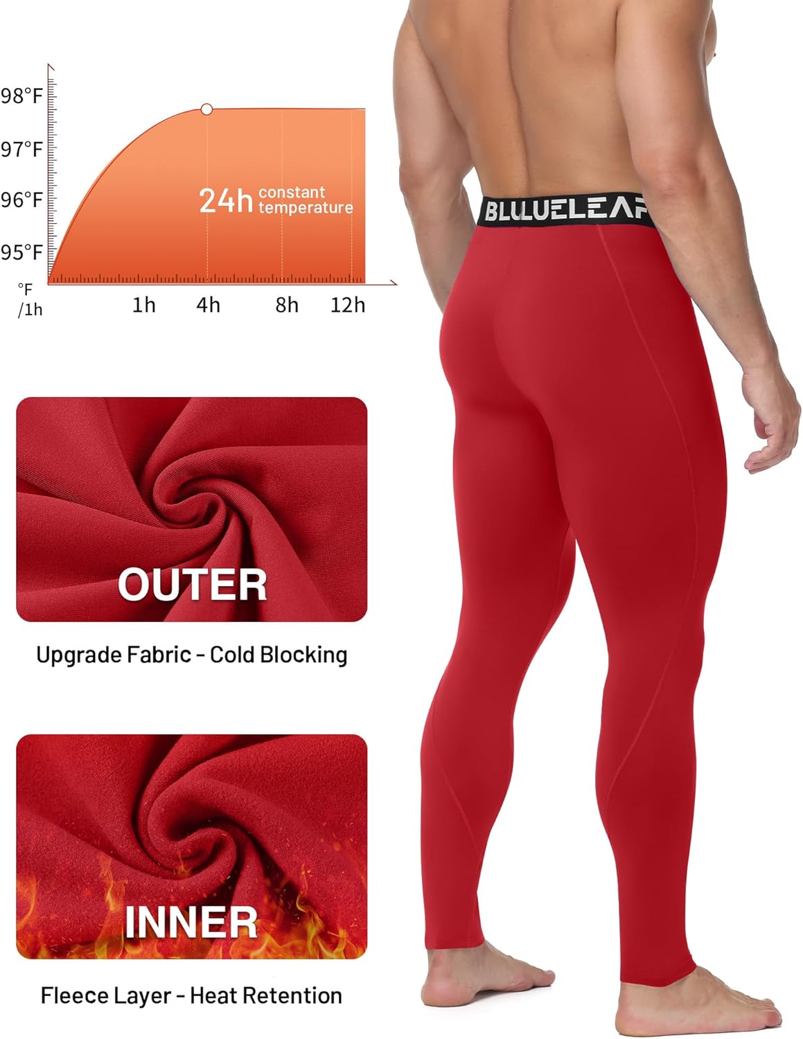 Blueleaf Men's Thermal Compression Pants Fleece Lined Athletic Tights Leggings Sports Base Layer Bottoms Cold Weather Gear - Image 4