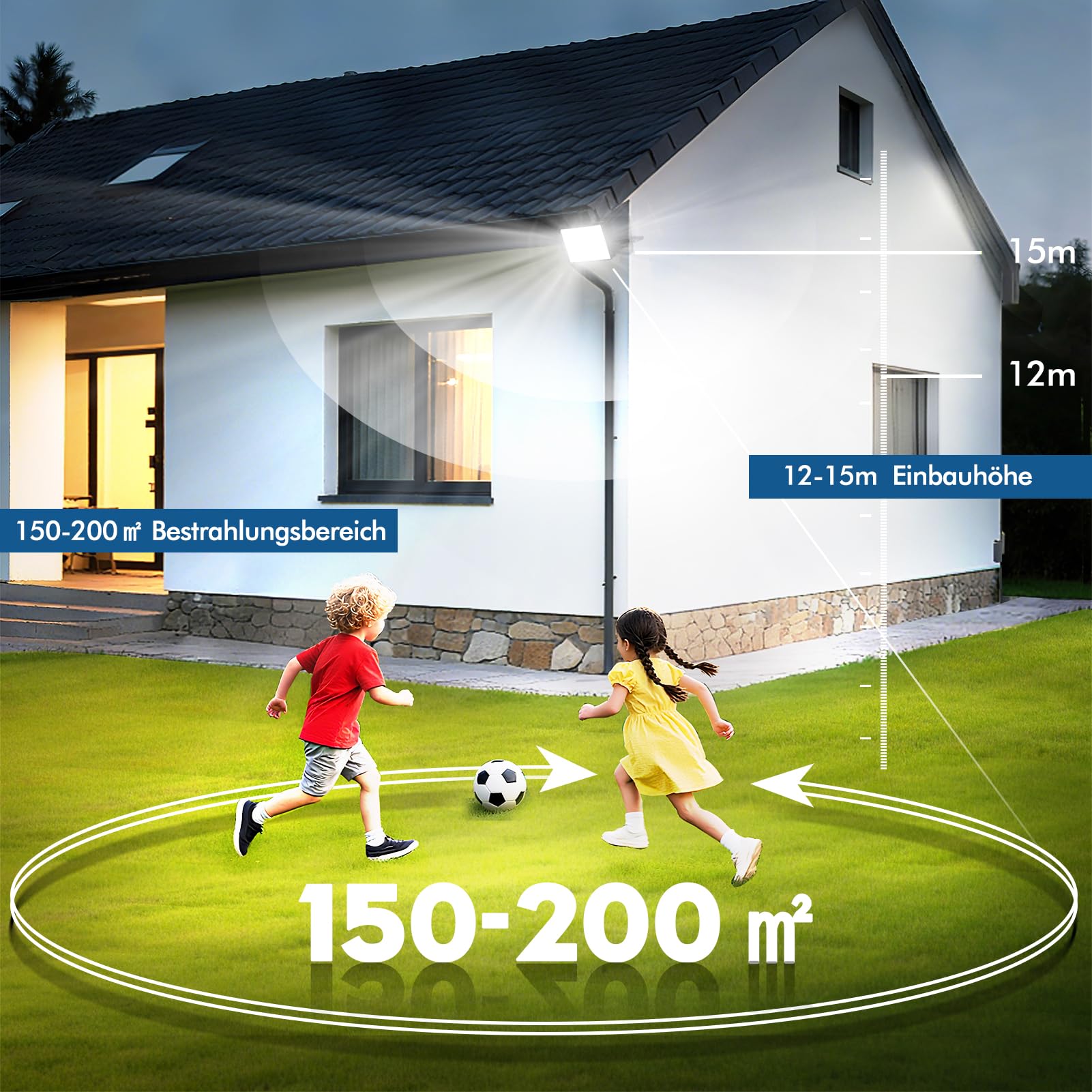 2 Stück 200W LED Strahler Außen, 6500K LED Fluter Flutlicht, IP66 Wasserfest Scheinwerfer Aussenstrahler, tageslichtweiße Wasserdicht Außenstrahler für Garten, Innenhöfe, Garage