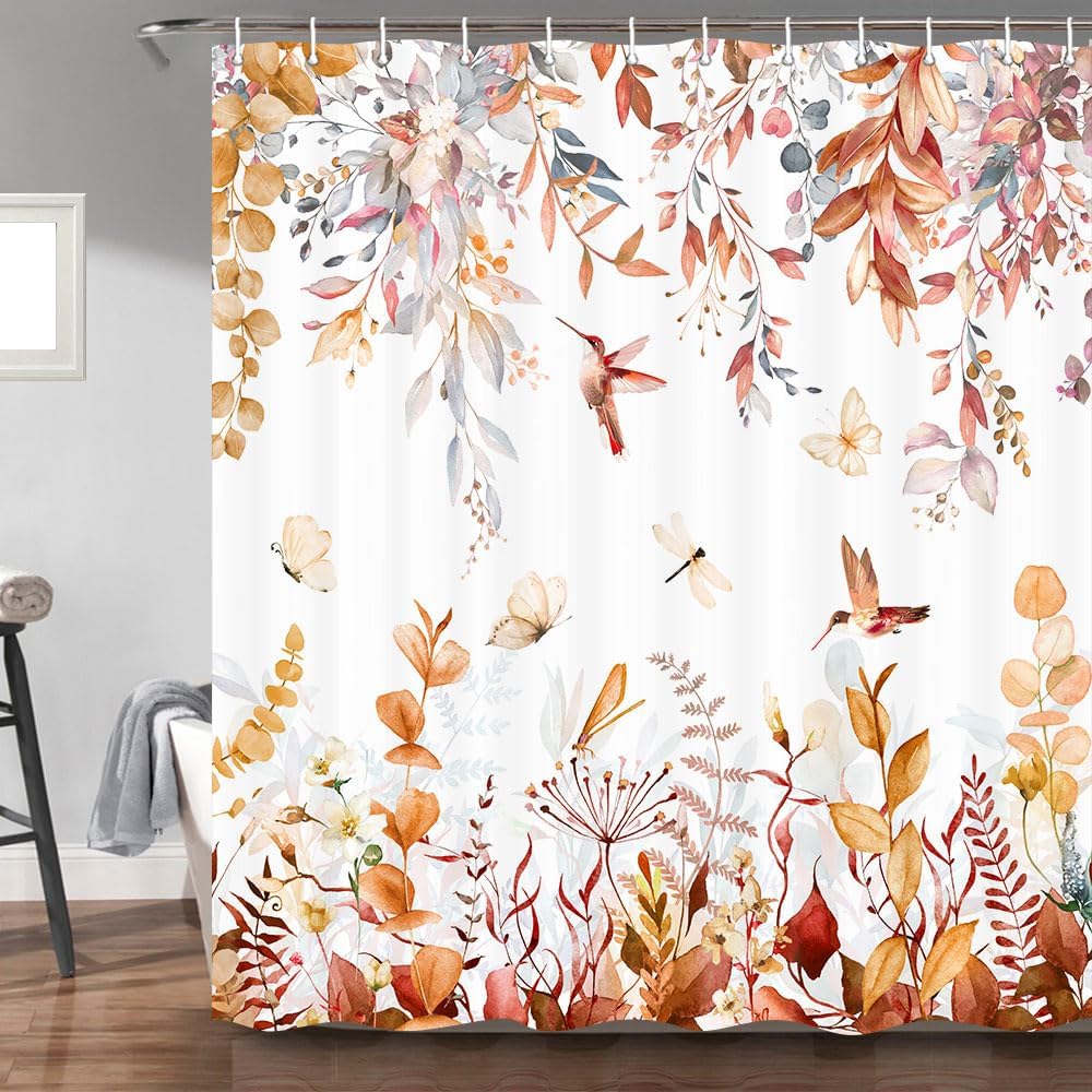 Torich Sage Green Eucalyptus Shower Curtain for Bathroom, Leaves Plant Floral Bathroom Decor Bath Curtains, Bird Leaf Botanical Waterproof Fabric Shower Curtain Set with Hooks 72x84 Inch
