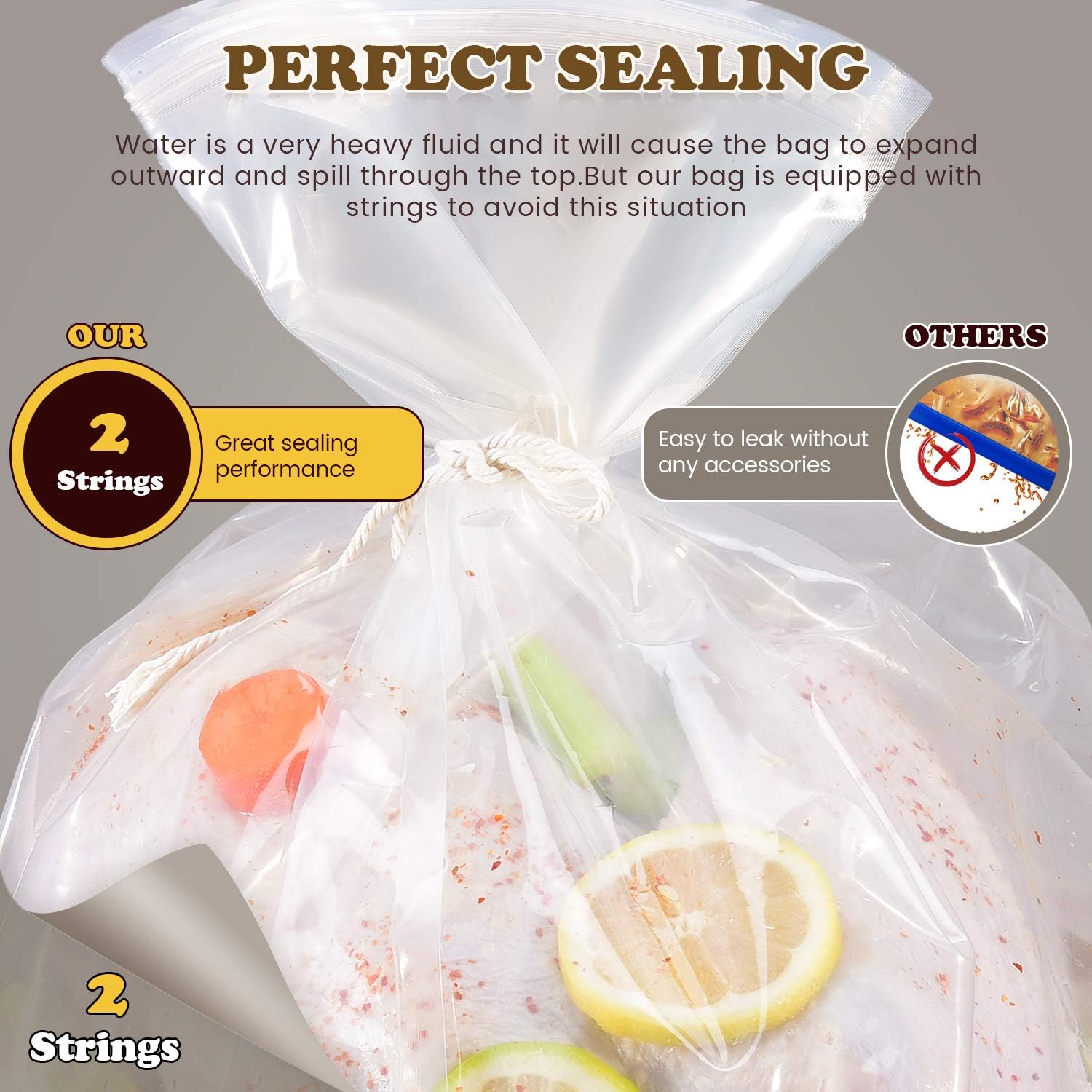 Brining Bag, 26"×22", 2 Pack, Extra Large Turkey Brine Bag with 2 Strings and 2 Larger Clips, Thickened materials, Double Track Zippers Brine Bags, Brining Bags for Turkey, Ham, Beef, Marinade - Image 3