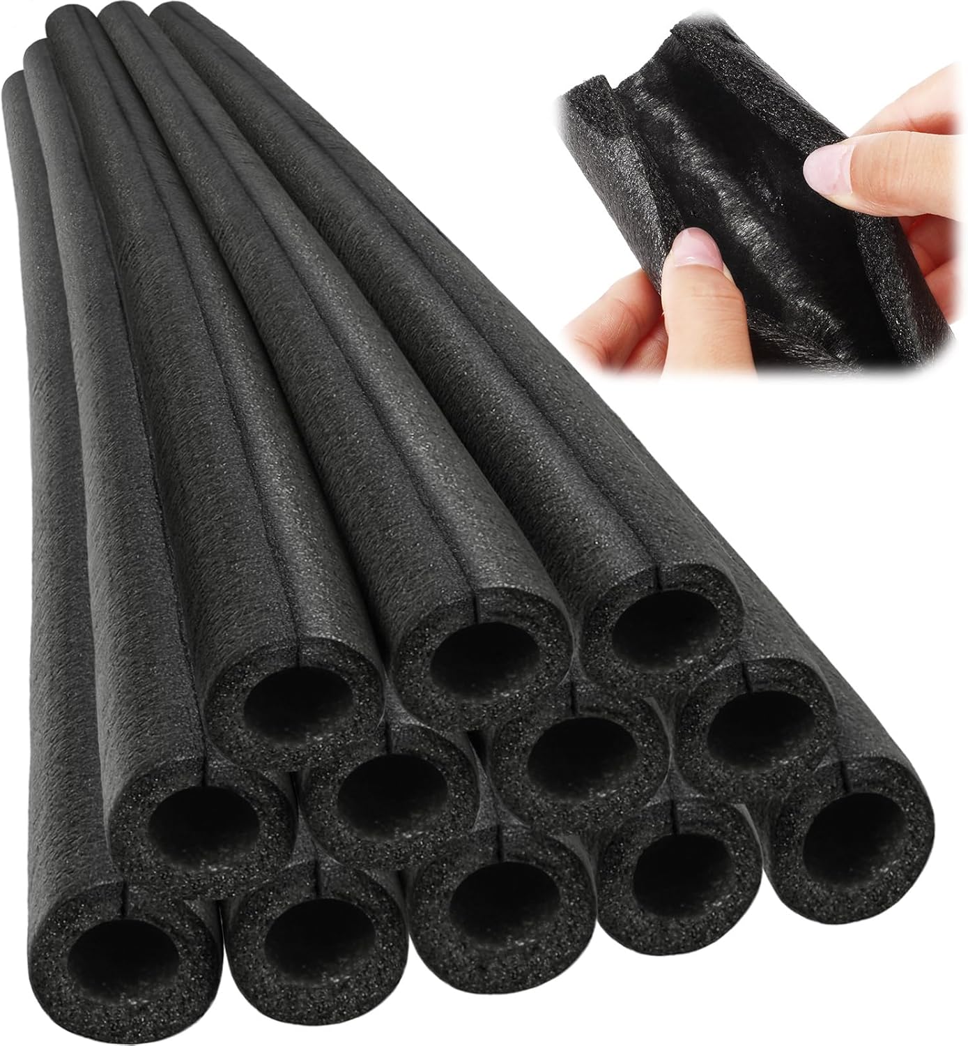 Amylove 12 Pcs 3.3 Feet Foam Pipe Insulation Foam Tube Insulating Water Pipe Pool Swim Noodles Pre Slit Heat Preservation Pipes Covers for Tubing Outdoor Winter Freeze Protection(Black,1.5 Inch) 1.5 Inch Black 12