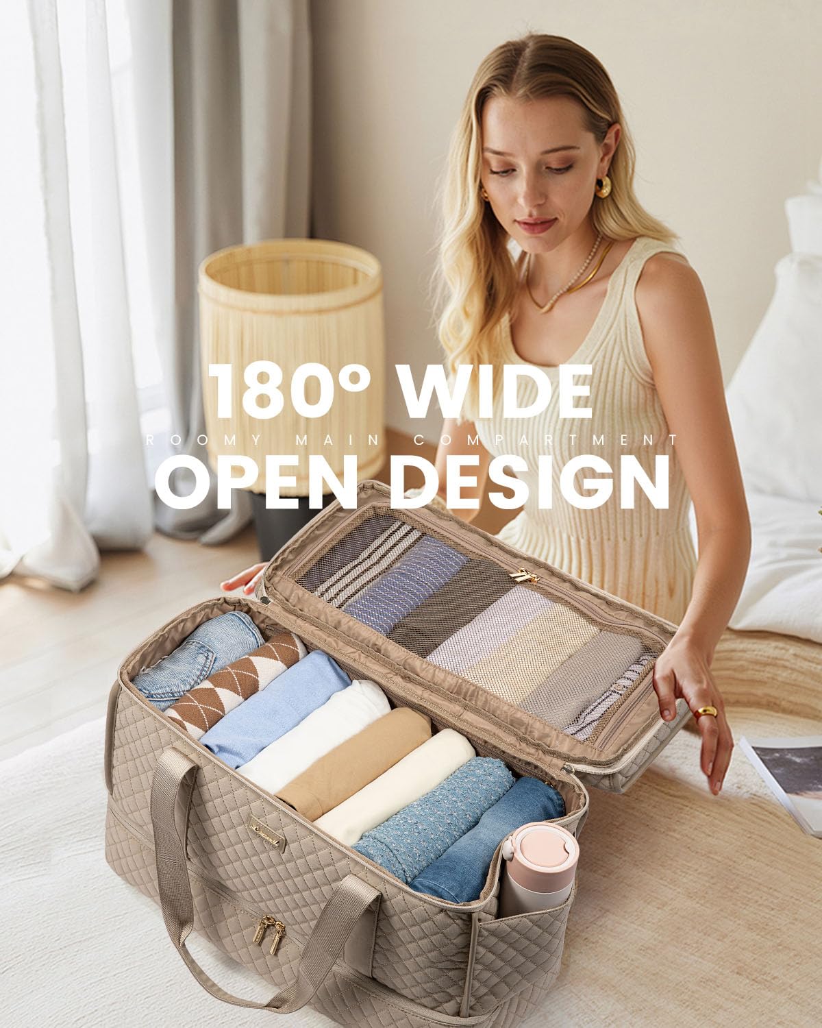 Bolsa de viaje grande, bolsas de fin de semana para mujeres con compartimento para zapatos, bolsa de hospital durante la noche para mujeres parto de trabajo, bolsa de transporte para 3