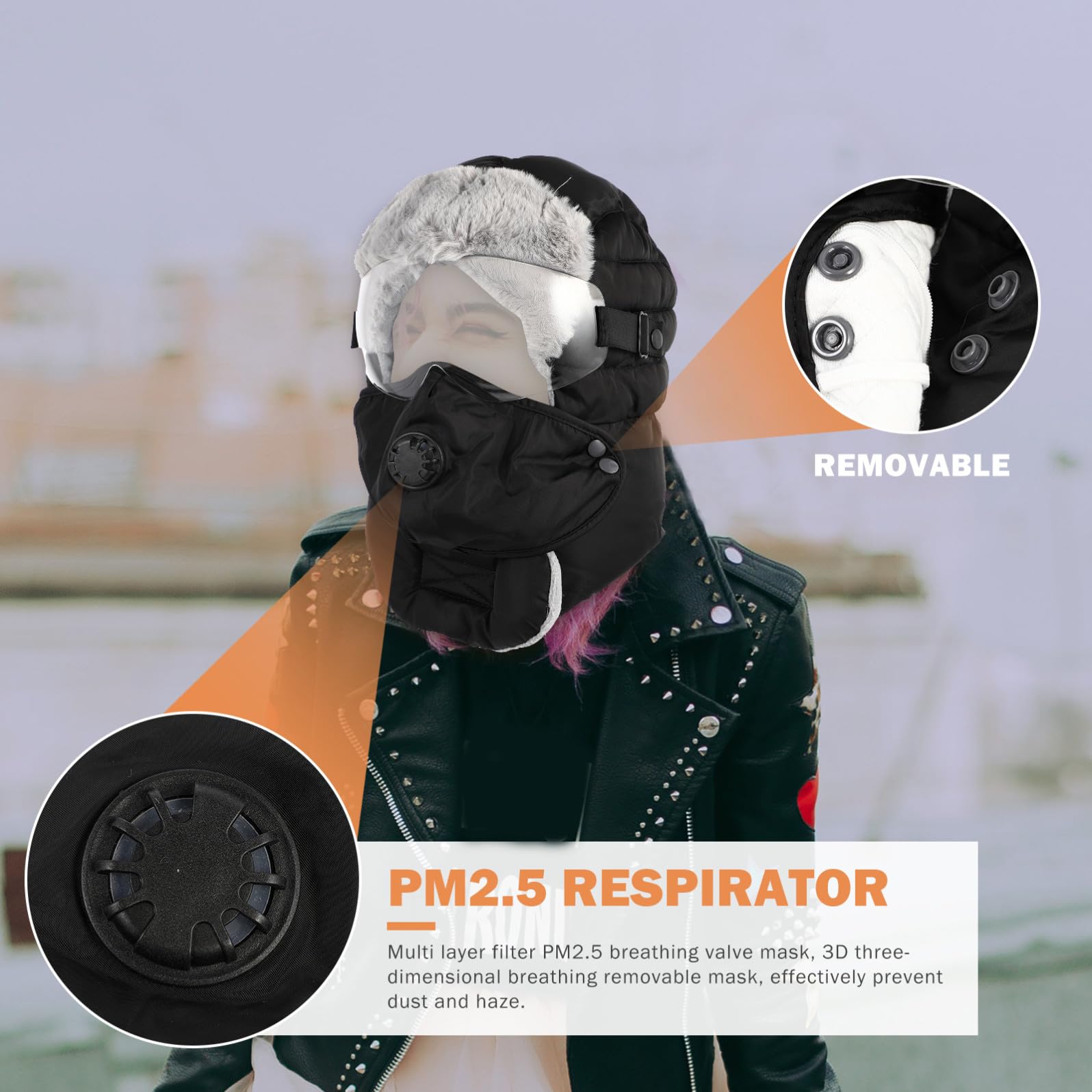 Gorro de Invierno Set de 1 Unidad para Hombre Negro de Algodón con Orejeras y Gafas, Resistente al Viento, Adecuado para Esquiar y Camping