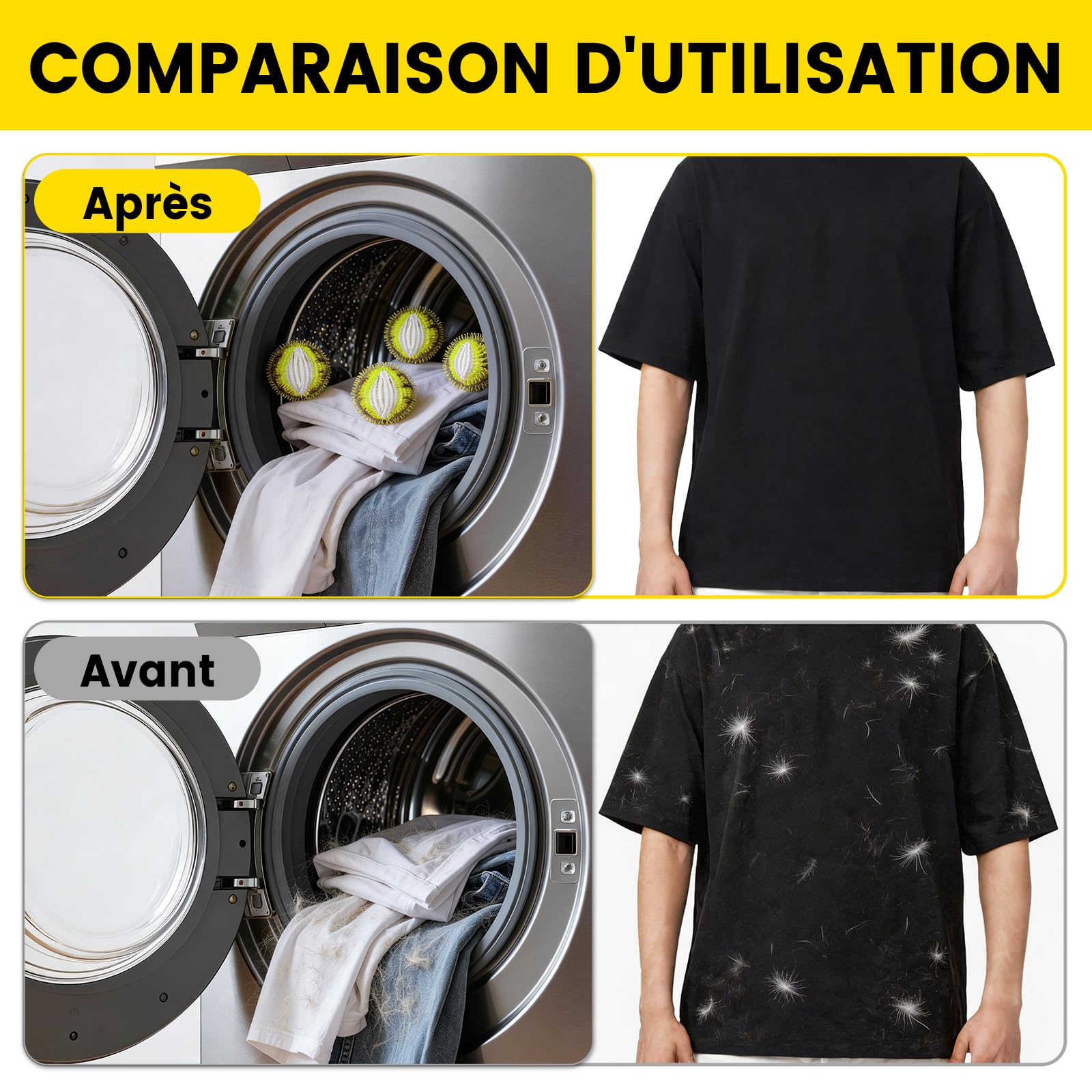 Boule Anti Poils Machine a Laver 12 Pièces, Attrape Poils Machine a Laver, Anti Poil Machine à Laver réutilisable, Attrape Poil Machine a Laver pour vêtements, Linge et literie - 4