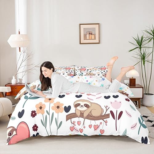 Vista 189 de Feelyou Funda de edredón de perro de dibujos animados, juego de ropa de cama para niños y niñas, perros y flores, funda de edredón con plantas Multi