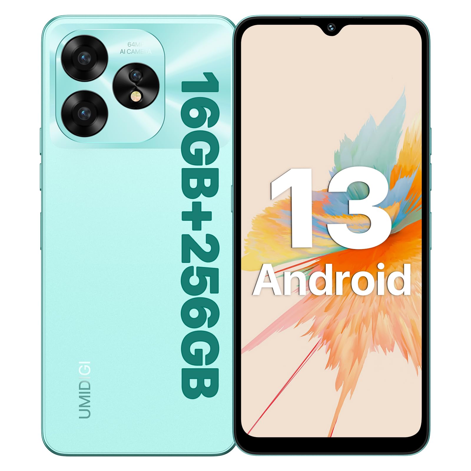Amazon | UMIDIGI A15 スマホ 本体 SIMフリー 16GB RAM+256GB ROM 1TB 