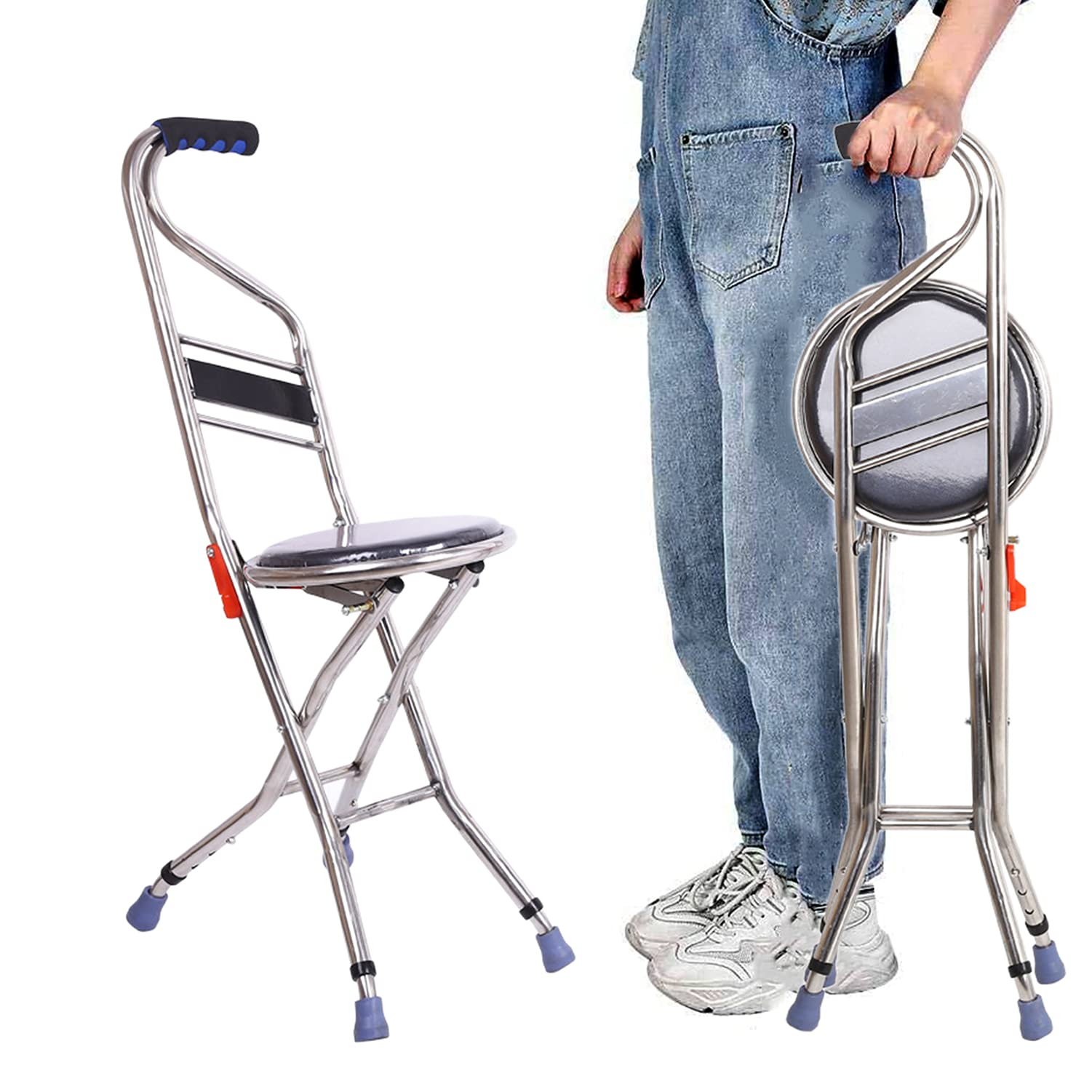 Bastón plegable con asiento - Bastón de viaje plegable con taburete - Bastón ligero para caminar con asiento de 400 libras - Taburete de bastón de altura ajustable para hombres y mujeres o regalo