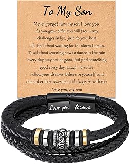 Grandson/Son/Brother Bracelet, Grandson Gifts from Grandma, Son Gifts from Mom Braided Leather Bracelet Gifts for Boys Men