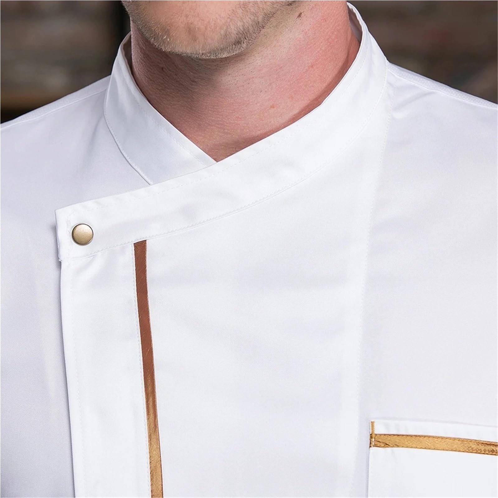 Uniforme de chef Uniforme de chef manga corta verano, línea dorada, ropa cocina, restaurante, cafetería, servicio comida, peluquería, uniforme trabajo para chefs
