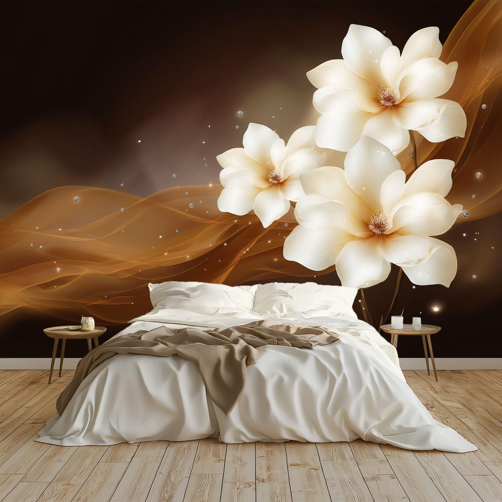 Générique Tapeta z włókniny elegancki luksusowy styl 250 l x 175H cm, panoramiczna tapeta magnolia w paski w gwiazdki - duży plakat ścienny ze zdjęciami do salonu sypialnia restauracja tło telewizora