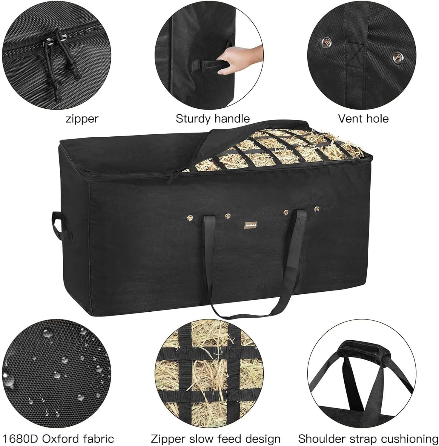 Foldable Storage Bag with Ventilation and Reinforced for Horse Feeding and Transport Large Capacity Horse Bag