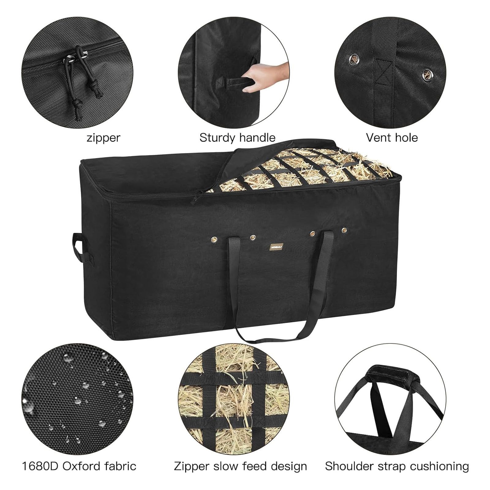 Bolsa de heno extragrande para caballos con alimentador lento, diseño de triple costura para un uso duradero, ideal para la alimentación equina y reducir los residuos