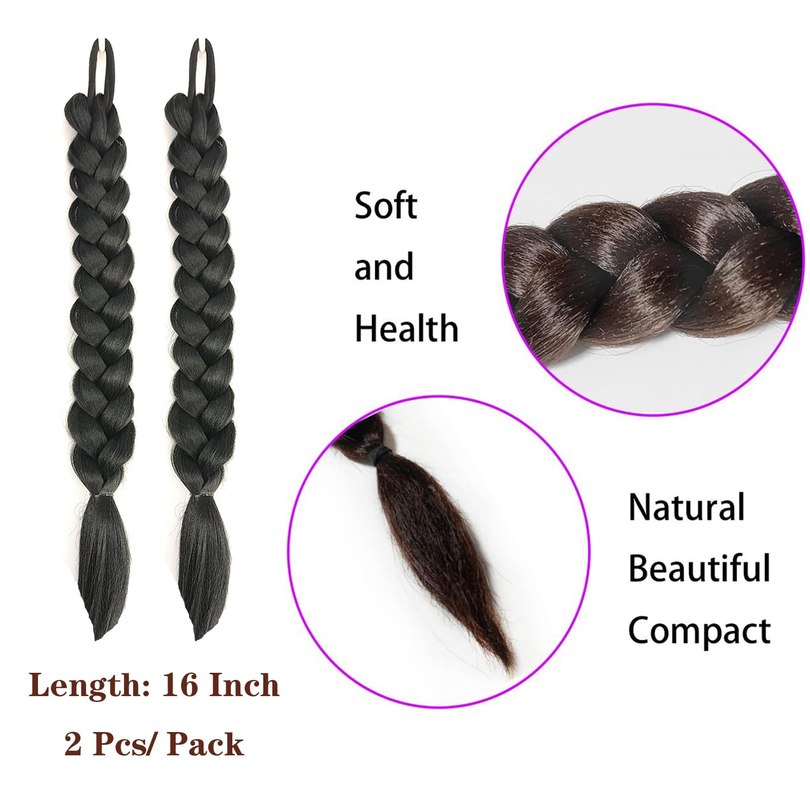 2 packs Braided Hair Extension for black women Straight Wrap Around Ponytail Braided Extensions pre Stretched (blue) - Image 4