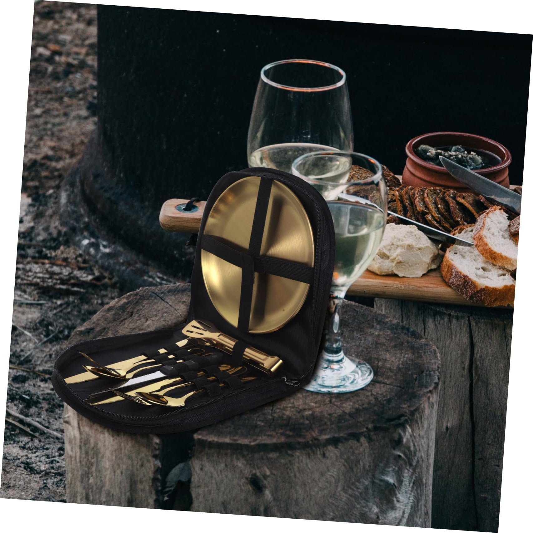 Edelstahlbesteckset mit Servierlöffel und Suppenlöffel Klappbesteck aus Edelstahl für Campinggeschirr und Outdoor-besteck Inklusive Tragetasche für Camping und Picknicks
