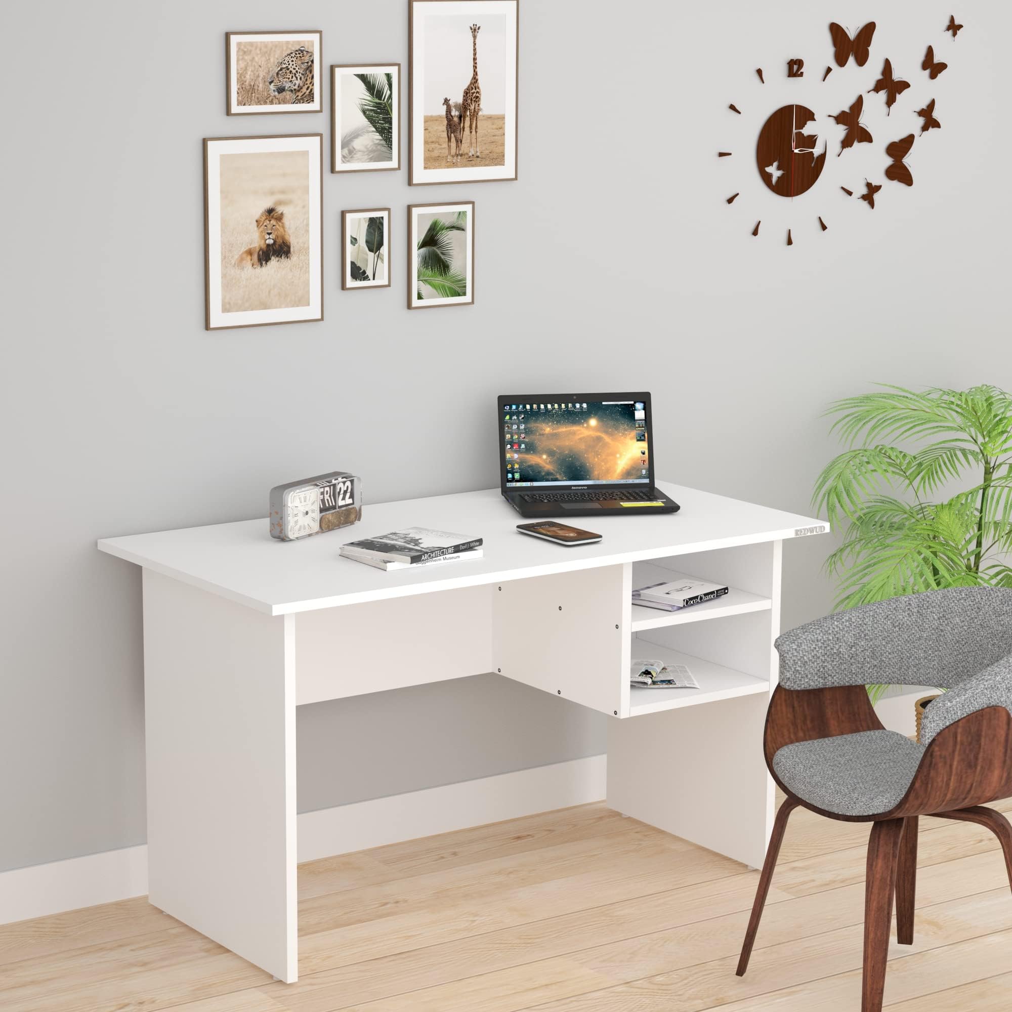 Redwud Grabby Engineered Wood Study Table, Writing Desk, Computer Desk, Study Desk, Office Desk, Small Office Table, Laptop Table with Drawer, Computer Table (White) (D.I.Y) Matte Finish