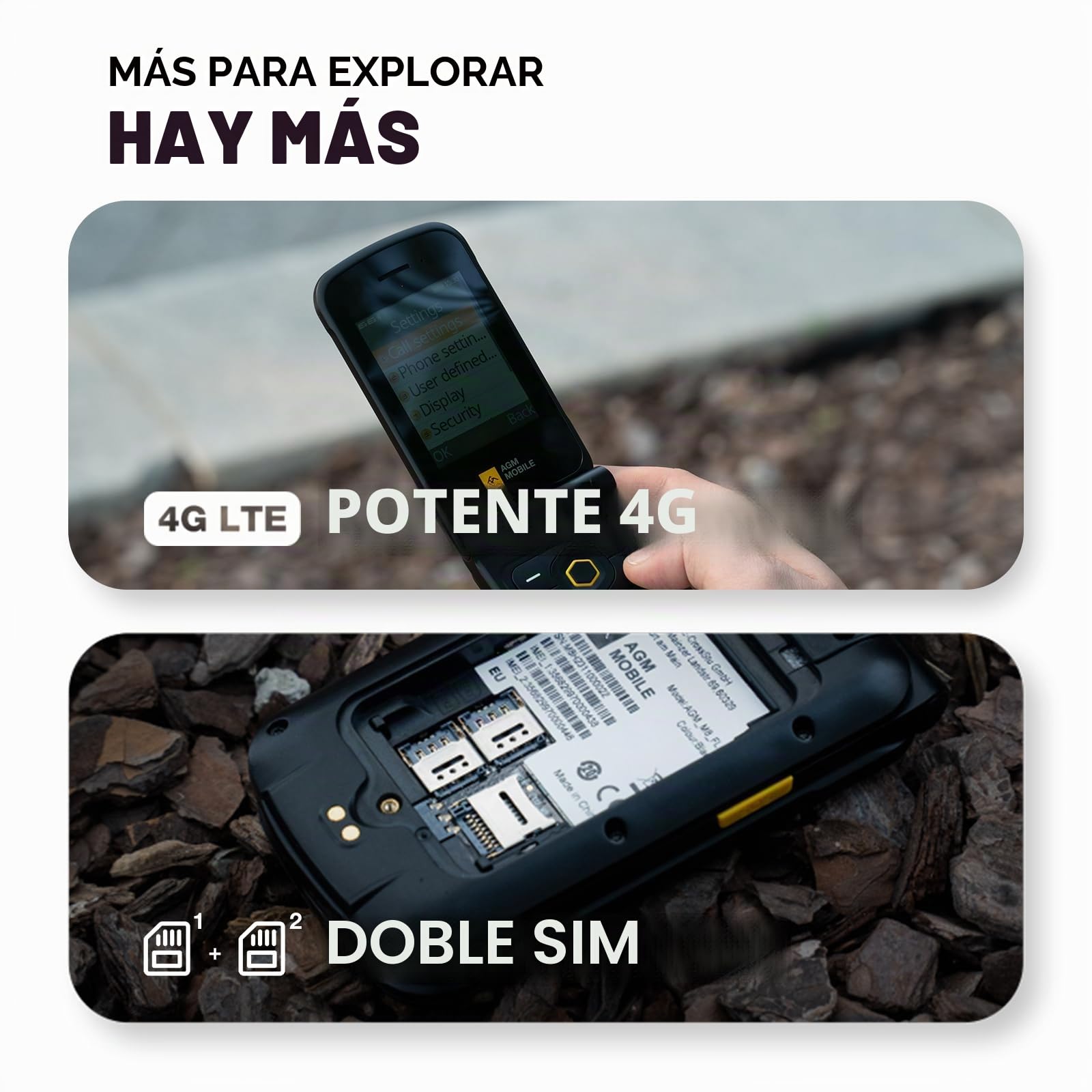 AGM M8 Flip 4G Teléfono Móvil Senior con Botones Grandes | IP68｜IP69K｜SOS｜104 dB｜Composición Rápida｜1500 mAh｜4G Dual-SIM｜Teléfono Resistentes Móvil Plegable