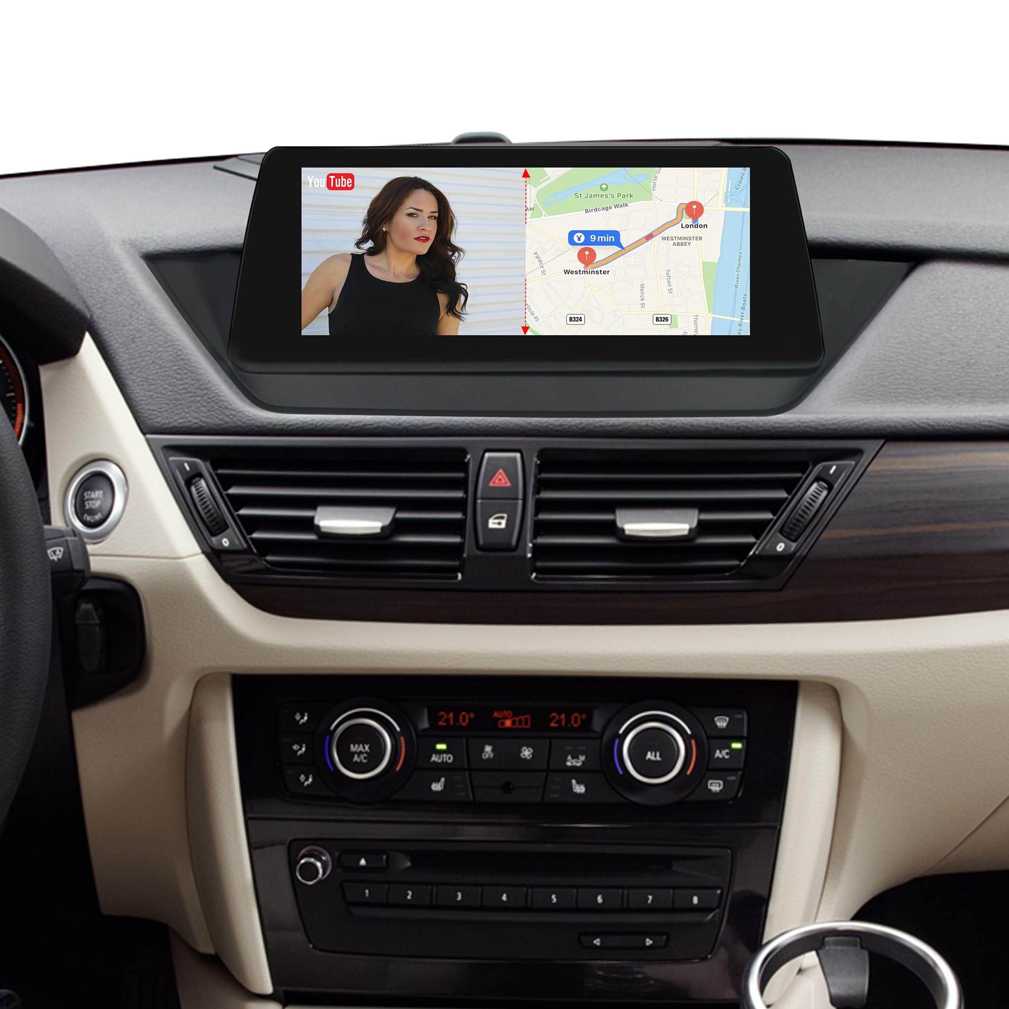 Aktualizacja ekranu 26.0 cm do BMW X1 E84 bez wyświetlacza Oem Radio zamiennik zestawu stereo Android 13 Carplay Android Auto Bluetooth Wifi 4G SWC Spotify nawigacja GPS na desce rozdzielczej (256 GB)