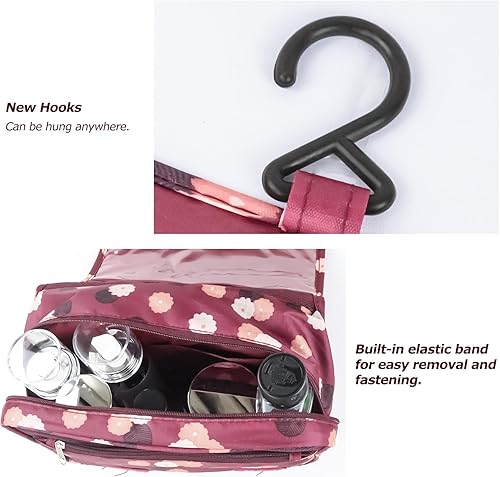 Miniatura 7 de Neceser para mujer de viaje, bolsa de maquillaje con cremallera, artículos de aseo esenciales de tamaño de viaje, Flor del vino, Viajes