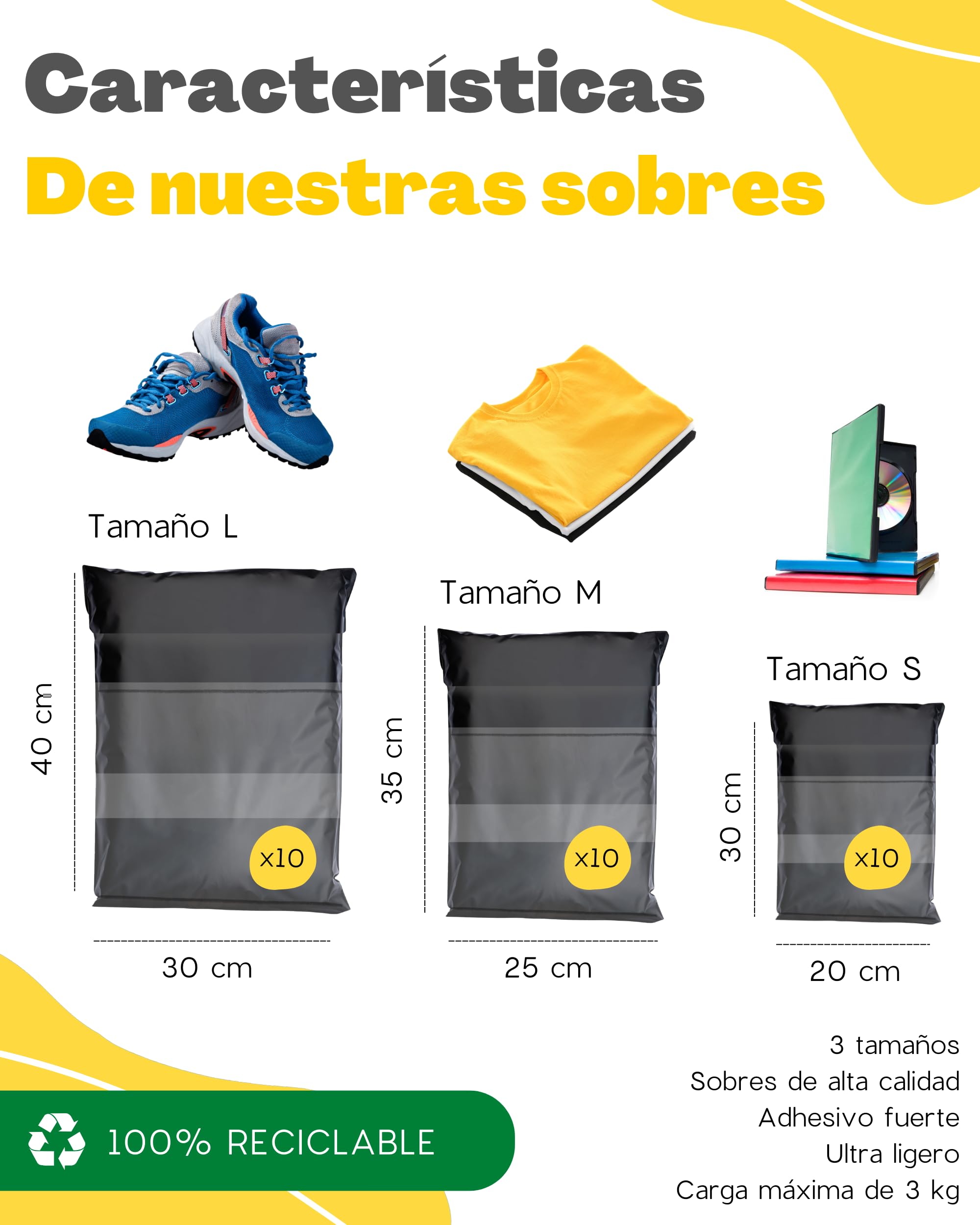 30 Bolsas para Envíos Vinted - Con Bolsa para ALBARÁN - 3 Tamaños S/M/L - 100% OPACO/ULTRA-RESISTENTE/IMPERMEABLE - Sobres Plastico - Bolsas de Envio Paquetes - Cajas Envios Paquetes