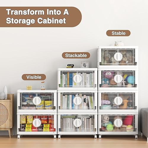 Miniatura 5 de BROVIEW V9 - Contenedores de almacenamiento apilables grandes de 112 galones con tapas, contenedores de almacenamiento plegables con ruedas grandes,