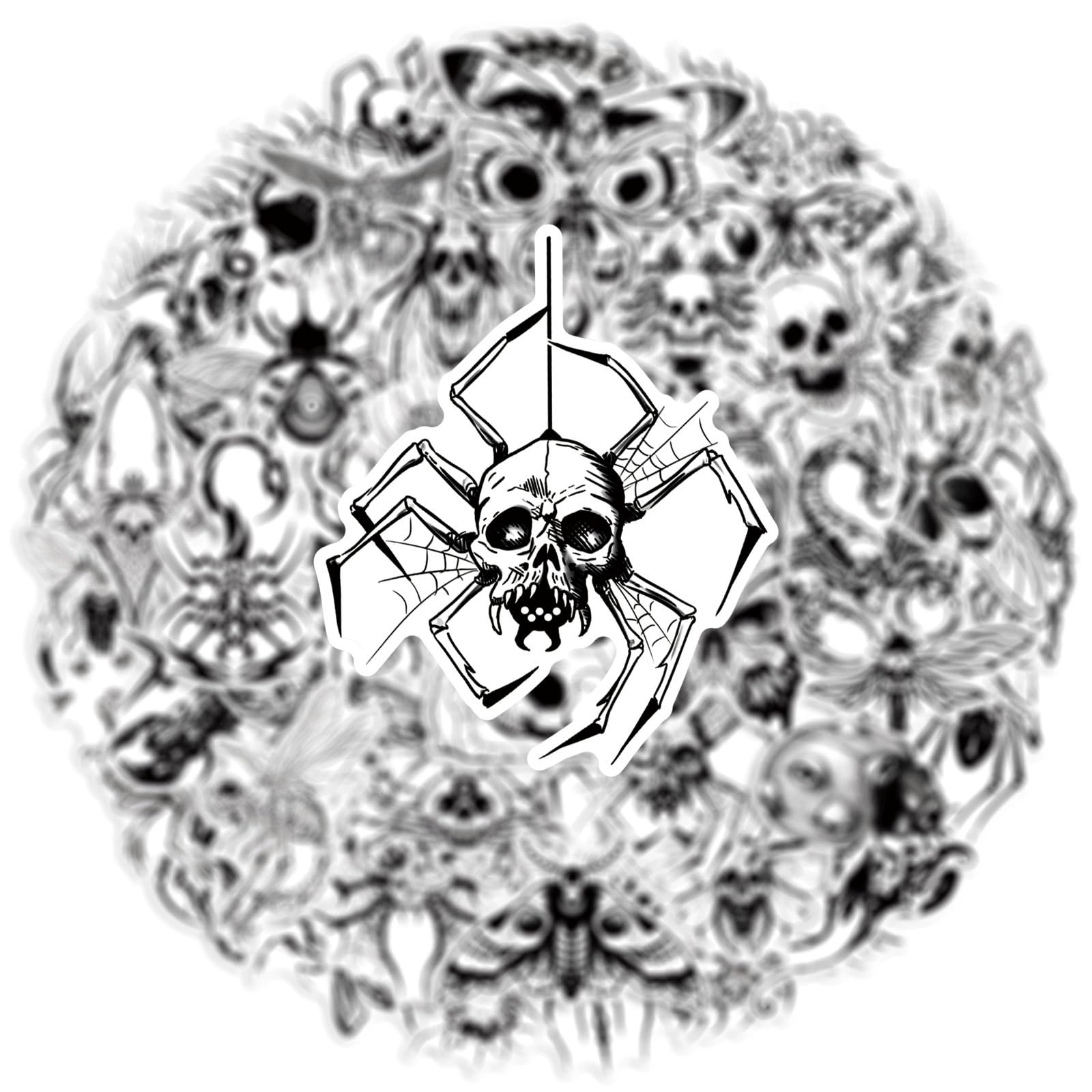 50 Pcs Gothic Insect Stickers Laptop Car Scrapbook Phone Skateboard Suitcase Luggage Bike Black and White Vinyl Waterproof Aesthetic Personalised Stickers for Teens Boys Girls Adults - Image 4