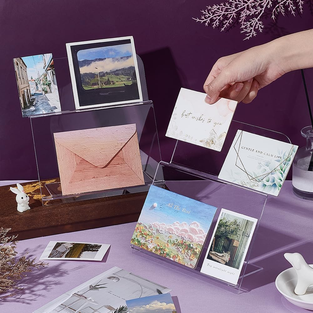 AHANDMAKER Paquete de 4 soportes acrílicos para carteles, 7 x 3 pulgadas, soporte acrílico para tarjetas de mesa, soporte de papel de escritorio para tarjetas de felicitación, menú, imagen, para boda,